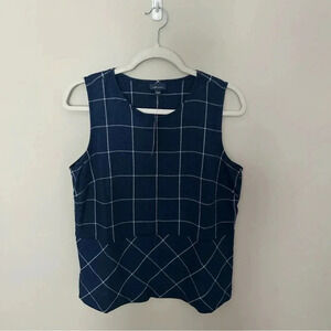 NWT J. Jill Denim Windowpane Blue and White Sleeveless Top Size Small